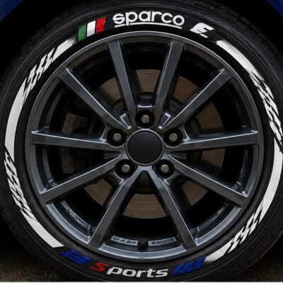 Sparco Tyre Sticker Kit with Rim Stripe | Wheel Decal Set for Cars. (Pack of 8 with glue)