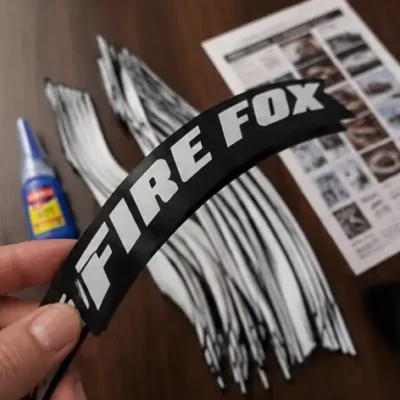 Fire Fox Tyre Sticker Kit with Wheel Rim Decals | Car Tyre Lettering Set (Pack of 8 with glue)