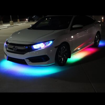 Under Body Car Chassis LED Light Kit 4PCS RGB Matrix Running Multicolour Waterproof Neon Underbody Lights with APP, Remote & Sound Active Control K4 (Matrix/Running Light)