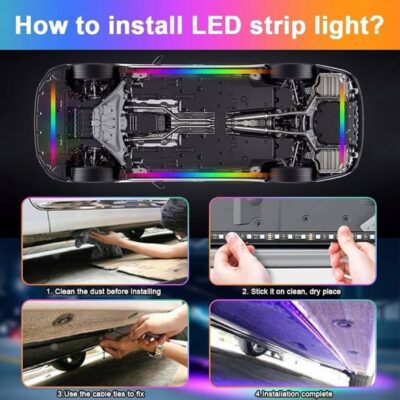 Under Body Car Chassis LED Light Kit 4PCS RGB Multicolour Waterproof Neon Underbody Lights with APP, Remote & Sound Active Control