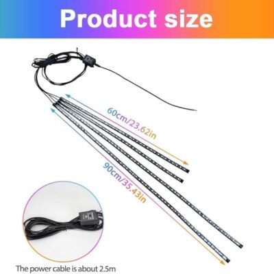 Under Body Car Chassis LED Light Kit 4PCS RGB Multicolour Waterproof Neon Underbody Lights with APP, Remote & Sound Active Control