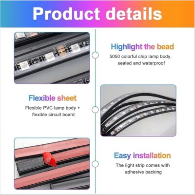 Under Body Car Chassis LED Light Kit 4PCS RGB Matrix Running Multicolour Waterproof Neon Underbody Lights with APP, Remote & Sound Active Control K4 (Matrix/Running Light)