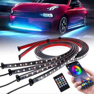 Under Body Car Chassis LED Light Kit 4PCS RGB Matrix Running Multicolour Waterproof Neon Underbody Lights with APP, Remote & Sound Active Control K4 (Matrix/Running Light)
