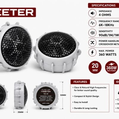 Just Mod TW-09 Universal Car Tweeter 360W | 4 Ohm Ultra Clear Car Audio Pack of 2
