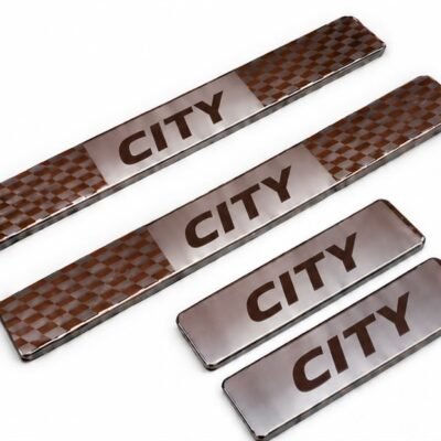City Car Door Steel Welcome Sill Plate | Compatible with All Models | Glossy Chrome Finish Pack of 4