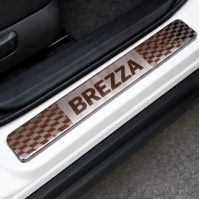 Brezza Car Door Steel Welcome Sill Plate | Compatible with All Models | Glossy Chrome Finish Pack of 4