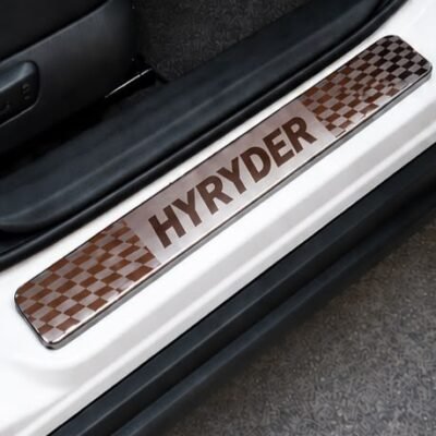 Hyryder Car Door Steel Welcome Sill Plate | Compatible with All Models | Glossy Chrome Finish Pack of 4