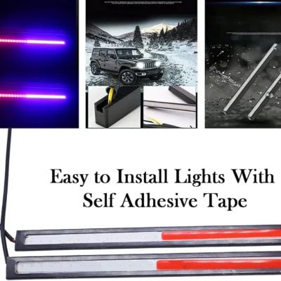 JUST MOD 17cm LED Light Strip Red Blue Flasher Led Light Waterproof Car 12V DRL Fancy Light Pack of 2