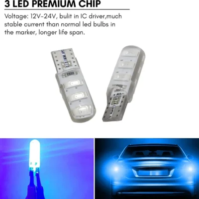 JUST MOD T10 Blue LED Parking Bulb 5W 12V | Waterproof Universal Car & Bike Light – Pack of 2