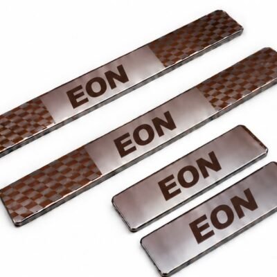 Eon Car Door Steel Welcome Sill Plate | Compatible with All Models | Glossy Chrome Finish Pack of 4