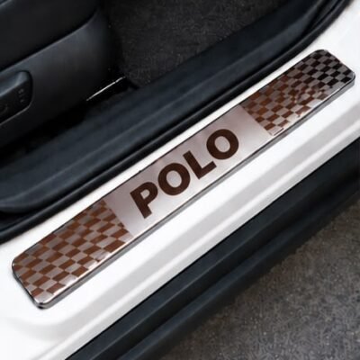 Polo Car Door Steel Welcome Sill Plate | Compatible with All Models | Glossy Chrome Finish Pack of 4