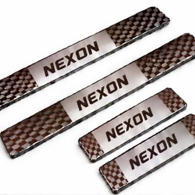 Nexon Car Door Steel Welcome Sill Plate | Compatible with All Models | Glossy Chrome Finish Pack of 4