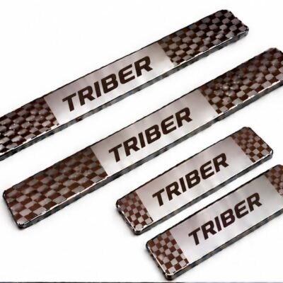 Triber Car Door Steel Welcome Sill Plate | Compatible with All Models | Glossy Chrome Finish Pack of 4