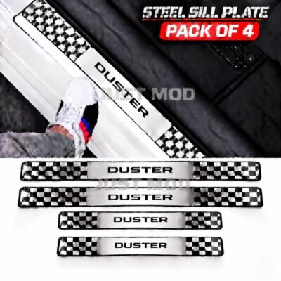 Duster Car Door Steel Welcome Sill Plate | Compatible with All Models | Glossy Chrome Finish Pack of 4