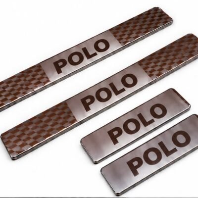 Polo Car Door Steel Welcome Sill Plate | Compatible with All Models | Glossy Chrome Finish Pack of 4