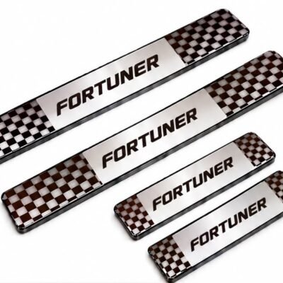 Fortuner Car Door Steel Welcome Sill Plate | Compatible with All Models | Glossy Chrome Finish Pack of 4