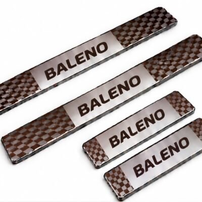 Baleno Car Door Steel Welcome Sill Plate | Compatible with All Models | Glossy Chrome Finish Pack of 4