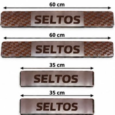 Seltos Car Door Steel Welcome Sill Plate | Compatible with All Models | Glossy Chrome Finish Pack of 4