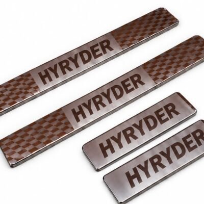 Hyryder Car Door Steel Welcome Sill Plate | Compatible with All Models | Glossy Chrome Finish Pack of 4