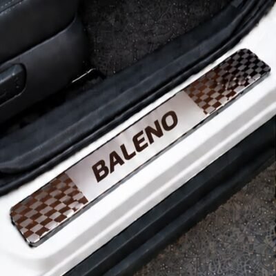 Baleno Car Door Steel Welcome Sill Plate | Compatible with All Models | Glossy Chrome Finish Pack of 4