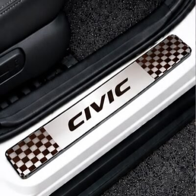 Civic Car Door Steel Welcome Sill Plate | Compatible with All Models | Glossy Chrome Finish Pack of 4