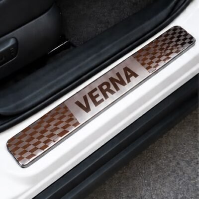 Verna Car Door Steel Welcome Sill Plate | Compatible with All Models | Glossy Chrome Finish Pack of 4