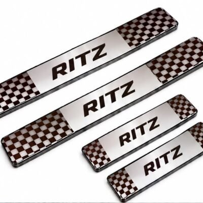 Ritz Car Door Steel Welcome Sill Plate | Compatible with All Models | Glossy Chrome Finish Pack of 4