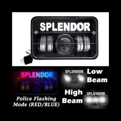 Splendor Bike LED Headlight Hi/Low Beam 3 Mode Red Blue Flashing Light for Hero Splendor Plus & Pro (Pack of 1)