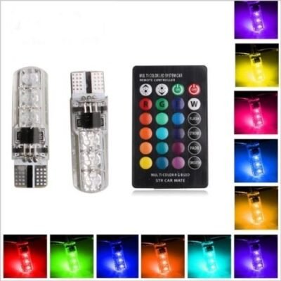 JUST MOD Multicolour LED Parking Bulb with Wireless Remote 5W 12V | Waterproof Universal Car & Bike Light – Pack of 2