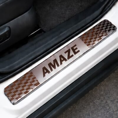 Amaze Car Door Steel Welcome Sill Plate | Compatible with All Models | Glossy Chrome Finish Pack of 4