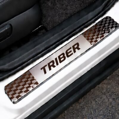 Triber Car Door Steel Welcome Sill Plate | Compatible with All Models | Glossy Chrome Finish Pack of 4