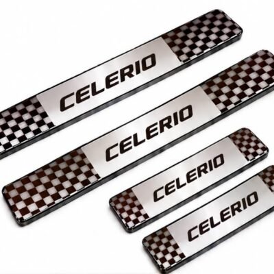 Celerio Car Door Steel Welcome Sill Plate | Compatible with All Models | Glossy Chrome Finish Pack of 4