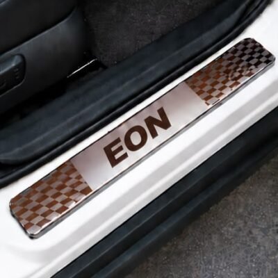 Eon Car Door Steel Welcome Sill Plate | Compatible with All Models | Glossy Chrome Finish Pack of 4