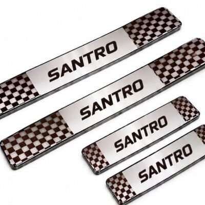 Santro Car Door Steel Welcome Sill Plate | Compatible with All Models | Glossy Chrome Finish Pack of 4
