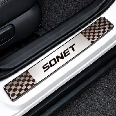 Sonet Car Door Steel Welcome Sill Plate | Compatible with All Models | Glossy Chrome Finish Pack of 4