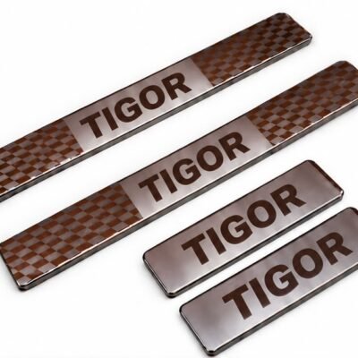 Tigor Car Door Steel Welcome Sill Plate | Compatible with All Models | Glossy Chrome Finish Pack of 4