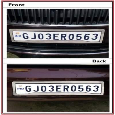 Chrome Number Plate Frame Front & Rear | Universal Car Registration Plate Holder 51.5 x 14.5 cm (Pack of 2)