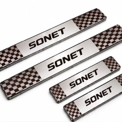 Sonet Car Door Steel Welcome Sill Plate | Compatible with All Models | Glossy Chrome Finish Pack of 4