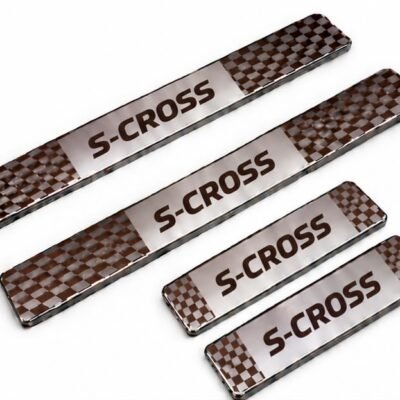 Scross Car Door Steel Welcome Sill Plate | Compatible with All Models | Glossy Chrome Finish Pack of 4 (Copy)