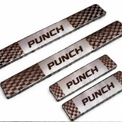 Punch Car Door Steel Welcome Sill Plate | Compatible with All Models | Glossy Chrome Finish Pack of 4