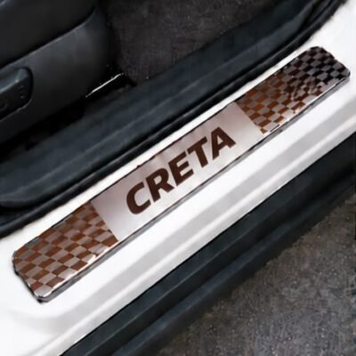 Creta Car Door Steel Welcome Sill Plate | Compatible with All Models | Glossy Chrome Finish Pack of 4