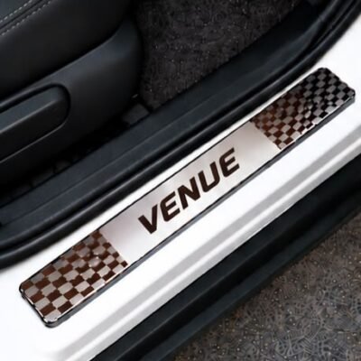 Venue Car Door Steel Welcome Sill Plate | Compatible with All Models | Glossy Chrome Finish Pack of 4
