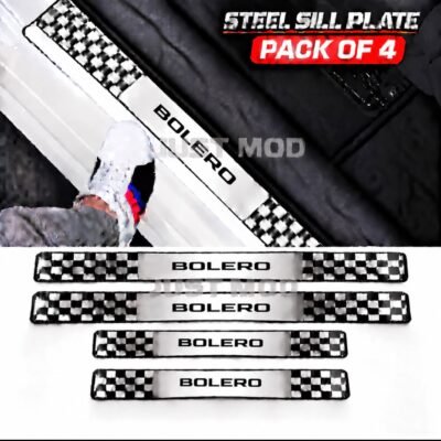 Bolero Car Door Steel Welcome Sill Plate | Compatible with All Models | Glossy Chrome Finish Pack of 4