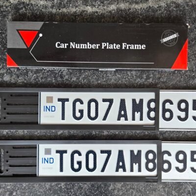 Car Number Plate Slider Frame Front & Rear | Universal Car Registration Plate Holder 51.5 x 14.5 cm (Black, Pack of 2)