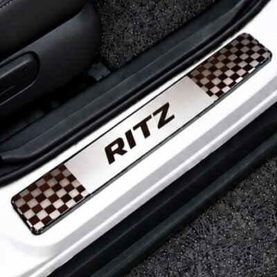 Ritz Car Door Steel Welcome Sill Plate | Compatible with All Models | Glossy Chrome Finish Pack of 4