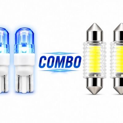 JUST MOD 2 Blue Parking LED Bulbs and 2 White Dome LED Light Combo | 5W 12V | Car – Pack of 4