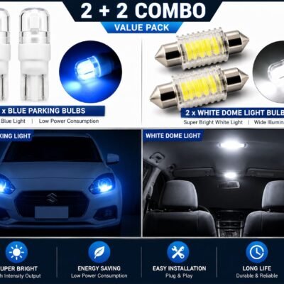 JUST MOD 2 Blue Parking LED Bulbs and 2 White Dome LED Light Combo | 5W 12V | Car – Pack of 4