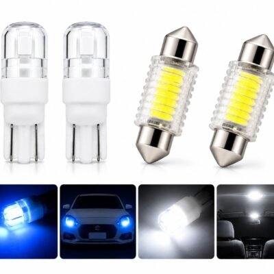 JUST MOD 2 Blue Parking LED Bulbs and 2 White Dome LED Light Combo | 5W 12V | Car – Pack of 4