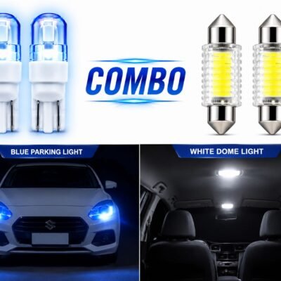 JUST MOD 2 Blue Parking LED Bulbs and 2 White Dome LED Light Combo | 5W 12V | Car – Pack of 4