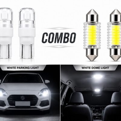 JUST MOD 2 White Parking LED Bulbs and 2 White Dome LED Light Combo | 5W 12V | Car – Pack of 4